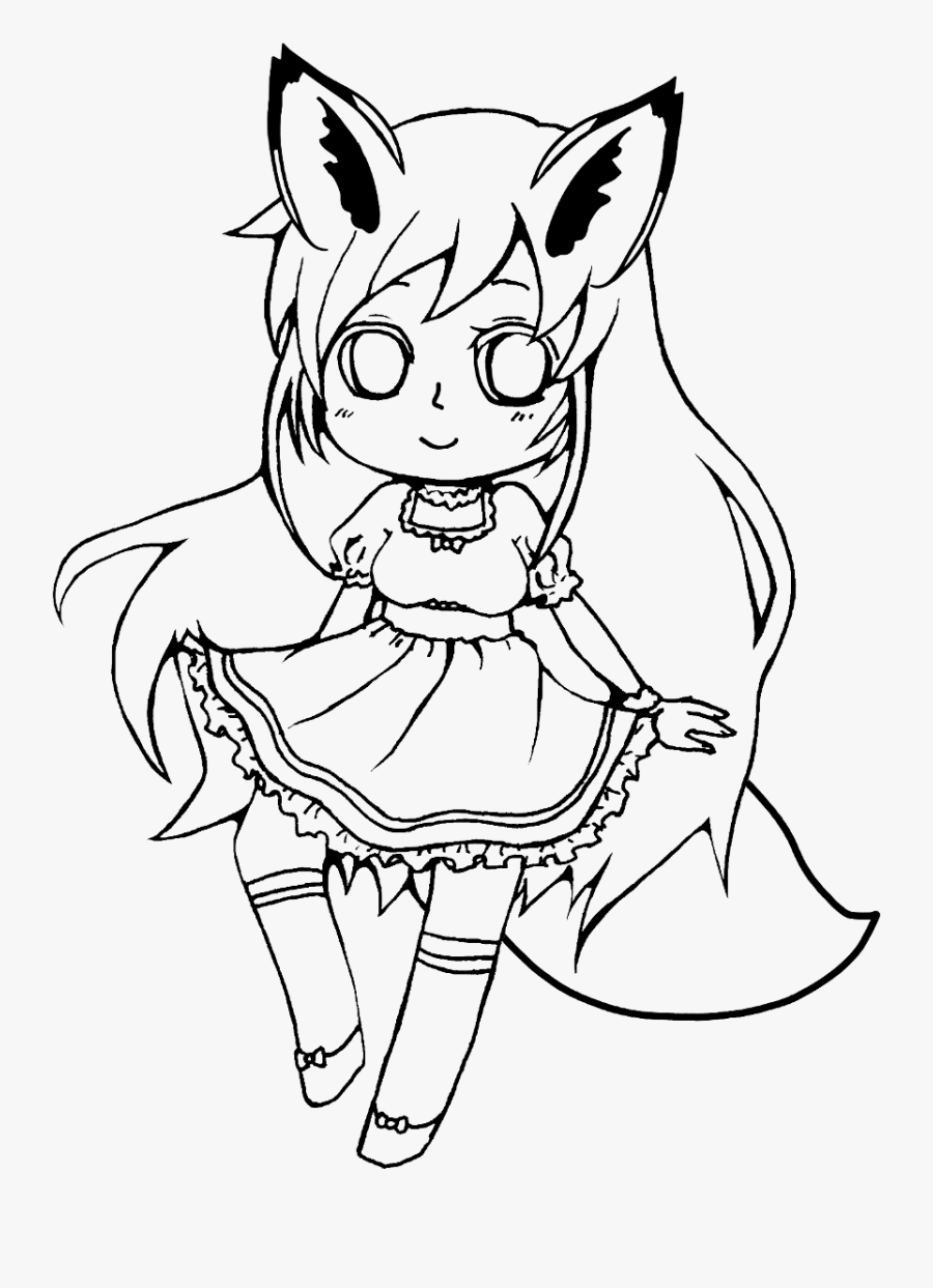 #girl #fox #outline #draw #line #art #freetoedit #anime - Anime Girl Drawing Outline, Transparent Clipart