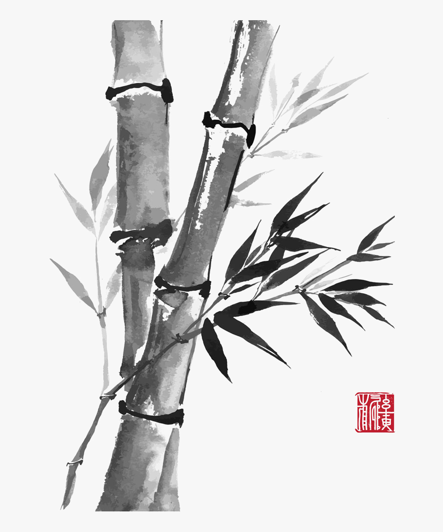 Drawn Bamboo Kawayan - Japanese Bamboo Ink Painting, Transparent Clipart
