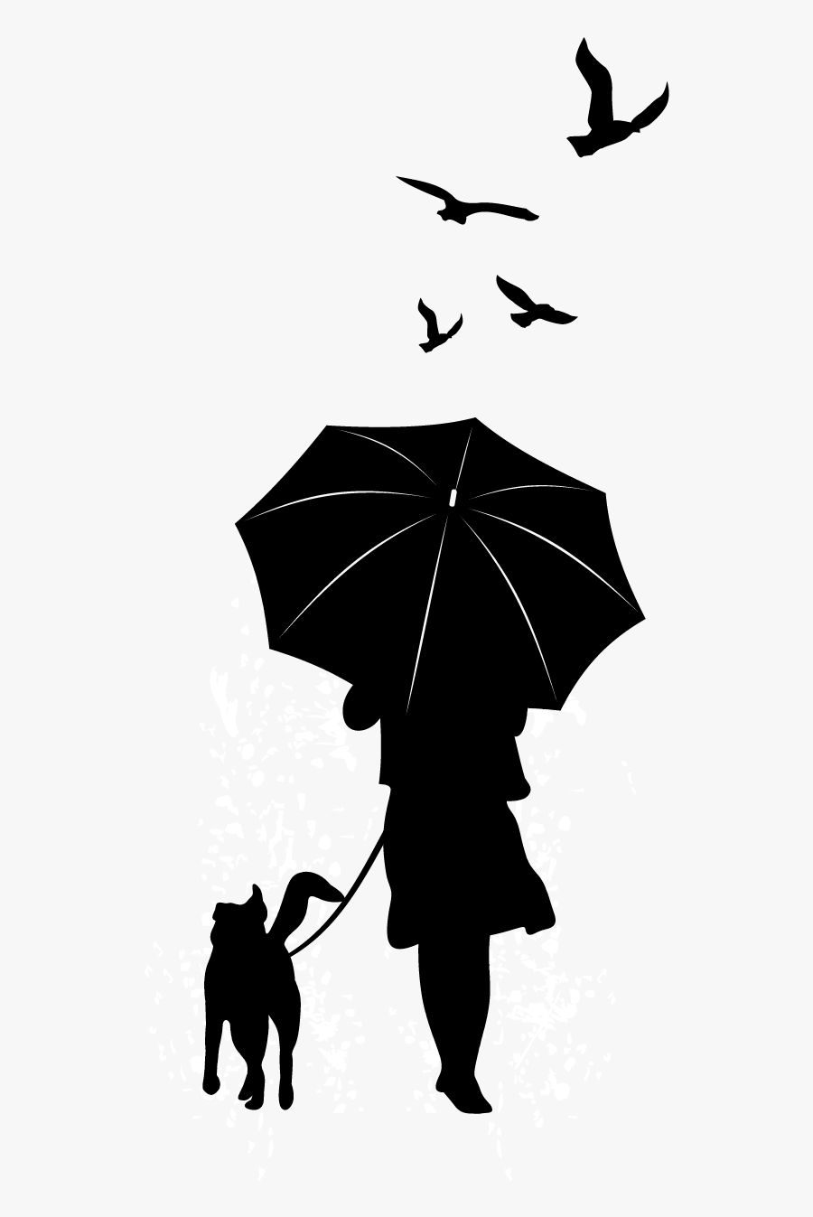 Dog Silhouette Umbrella Illustration - Silhouette Of A Girl Under An Umbrella, Transparent Clipart