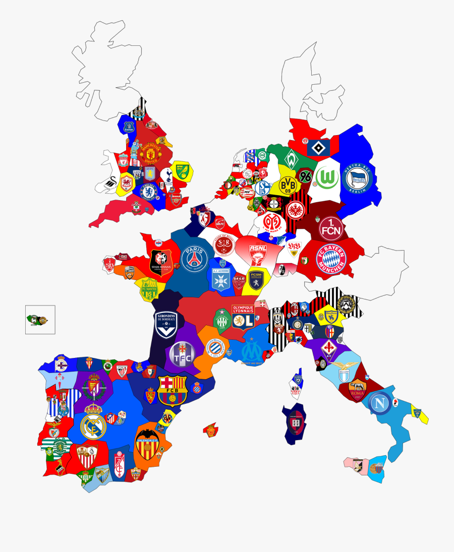 Picture - Football Clubs Of Europe Map, Transparent Clipart