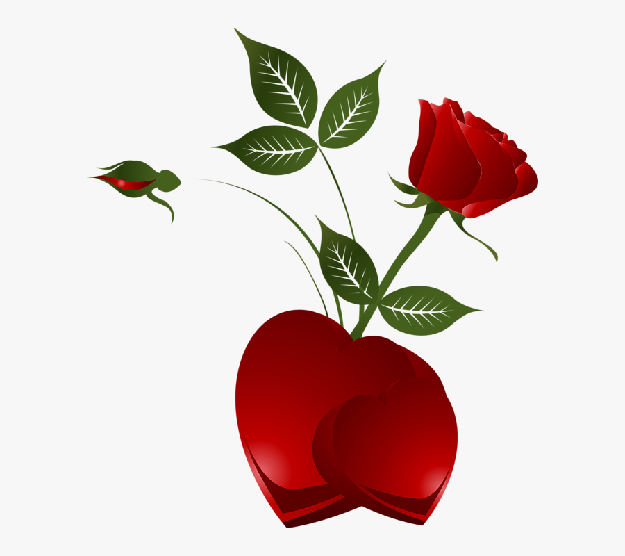 Red Rose With Heart, Transparent Clipart