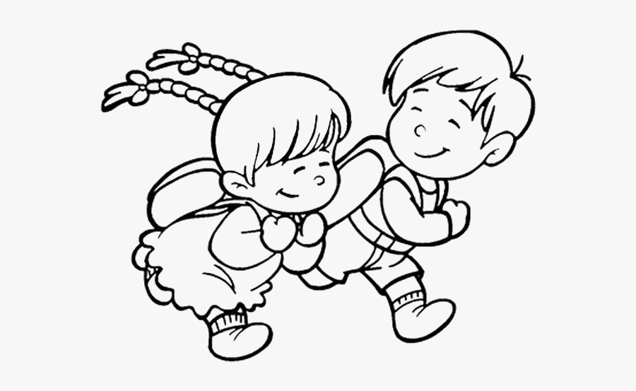 Running Boy And Girl Clipart Black And White, Transparent Clipart