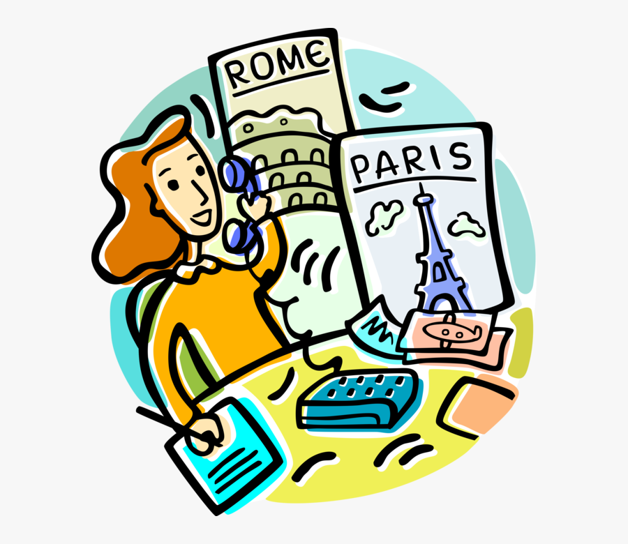 Vector Illustration Of Travel Agent Books Vacations - Clip Art Travel Agent, Transparent Clipart