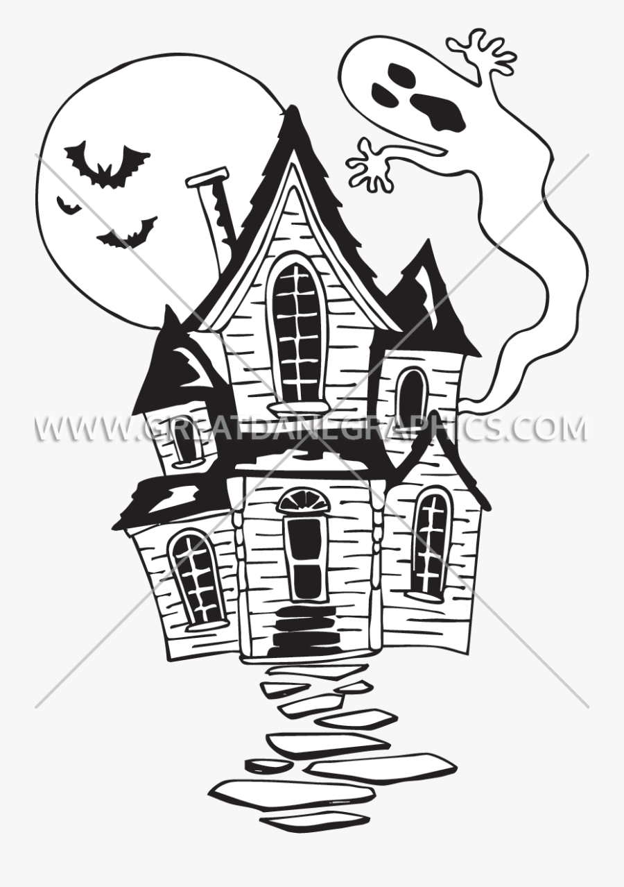 Transparent Haunted House Clip Art - Haunted House Line Art, Transparent Clipart