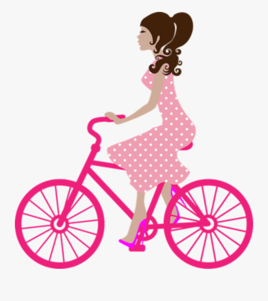 #bike #bicycle #wheel #pink #girl #polkadots - Girl And Bike Png, Transparent Clipart