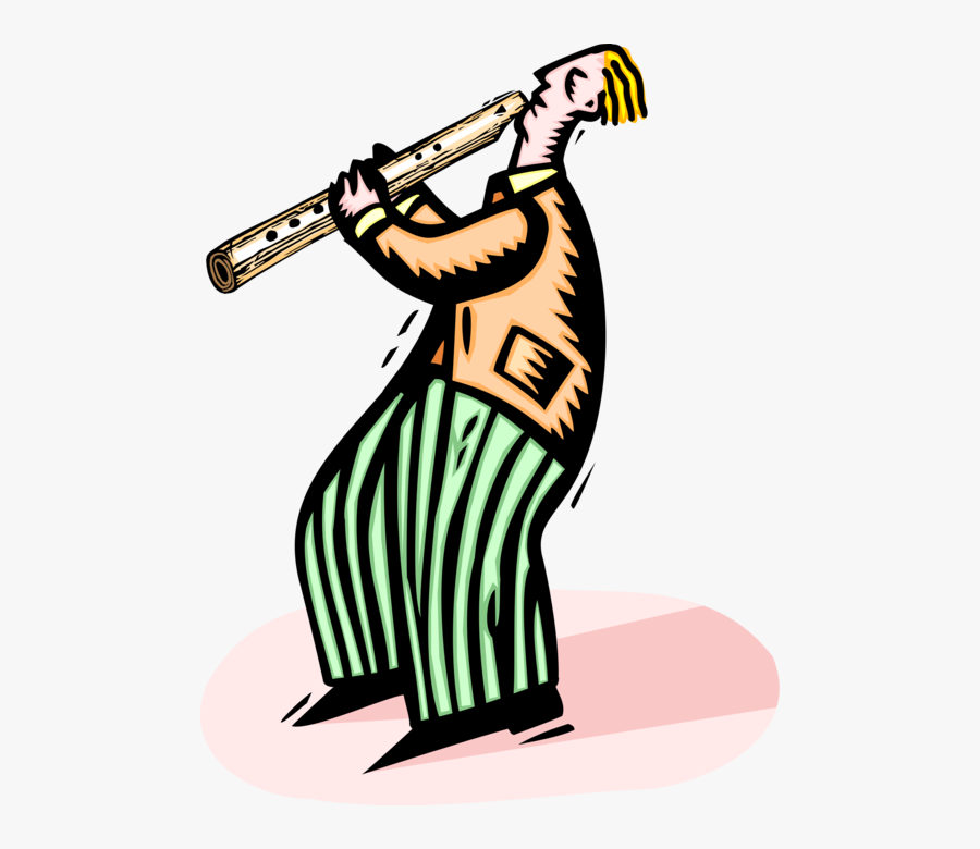 Vector Illustration Of Musician Flutist Plays Flute - Illustration, Transparent Clipart