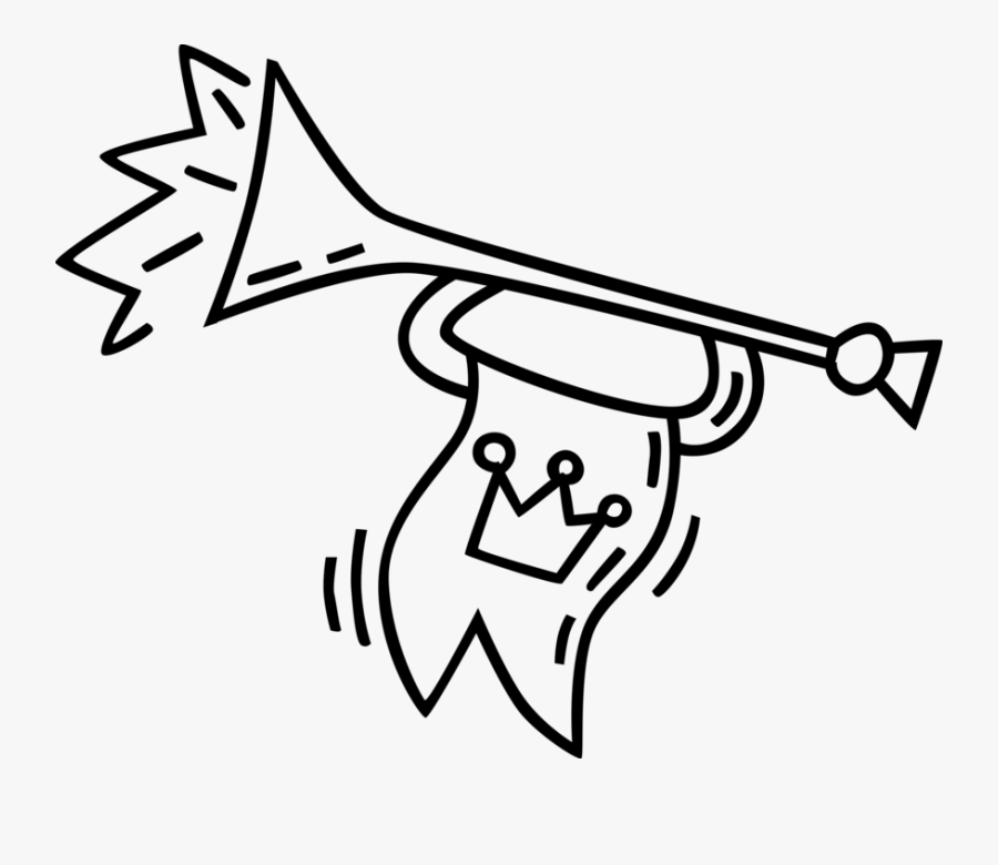 Vector Illustration Of Trumpet Horn Brass Musical Instrument - Line Art, Transparent Clipart