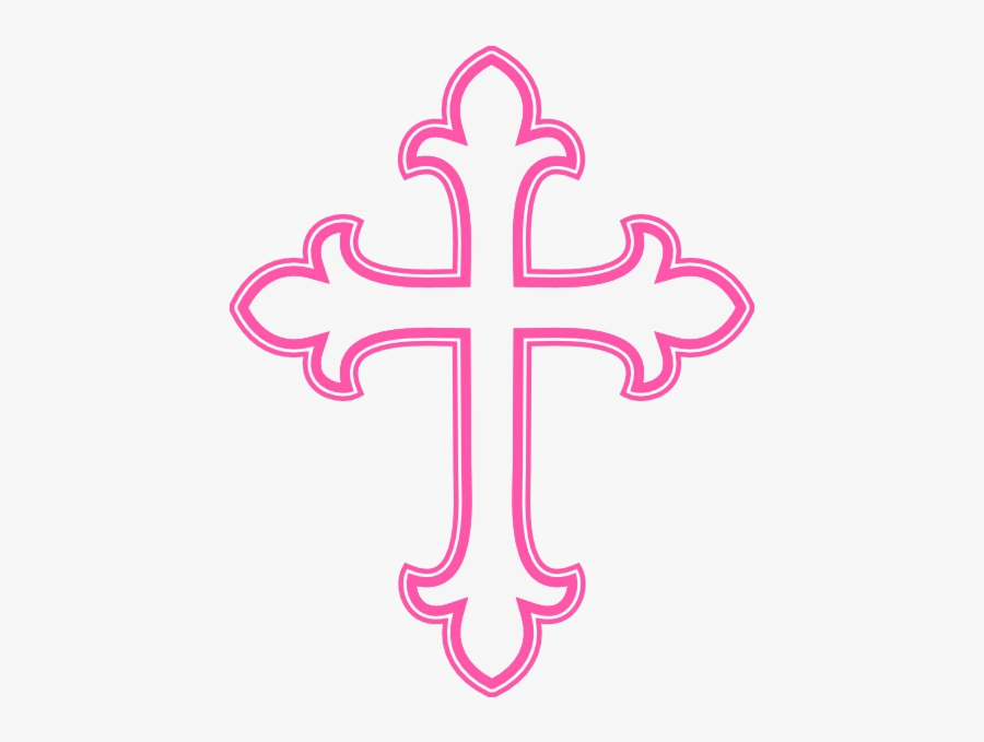 Cross Pink Outline Clip Art Clipart Black And White - Pink Baptism Cross Clipart, Transparent Clipart