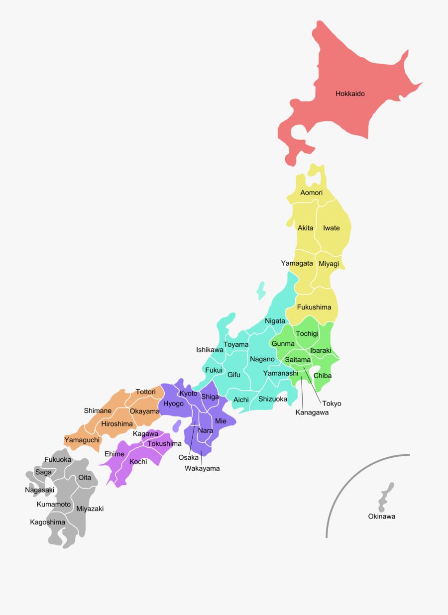 Regions And Prefectures Of Japan - Simple Tokyo Japan Map, Transparent Clipart