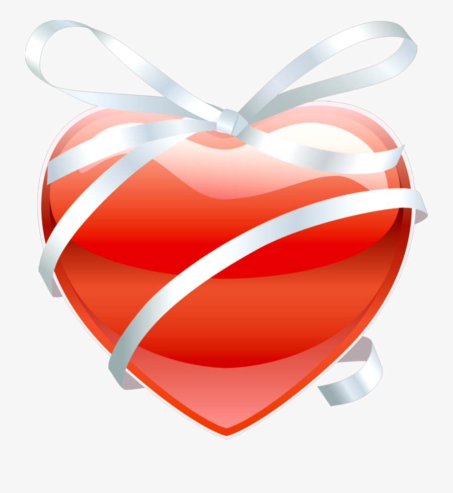 Red Heart With Ribbon - Vector, Transparent Clipart