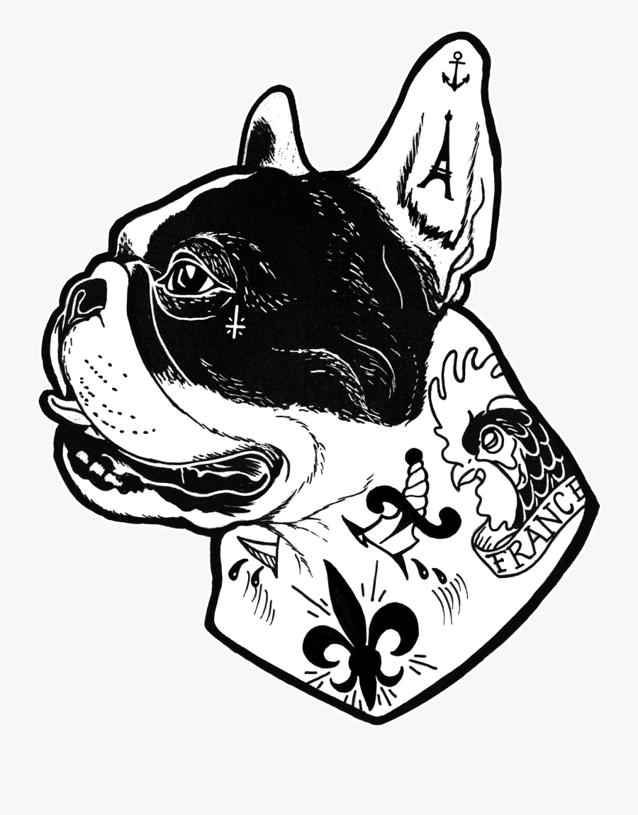 Traditional French Bulldog Tattoo, Transparent Clipart