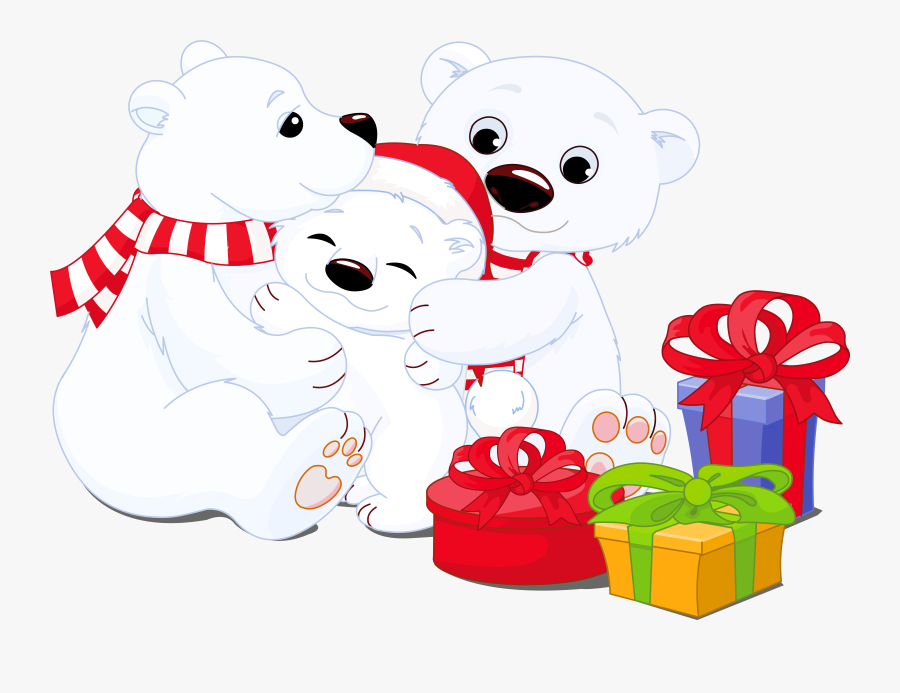 Transparent Polar Bears With Gifts Png Clipart - Polar Bears Christmas Clipart, Transparent Clipart
