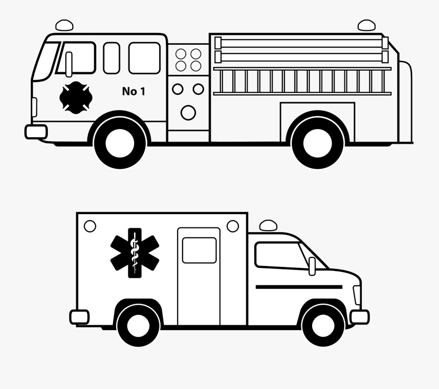 Emergency Clipart Firetruck - Black And White Ambulance Clipart, Transparent Clipart