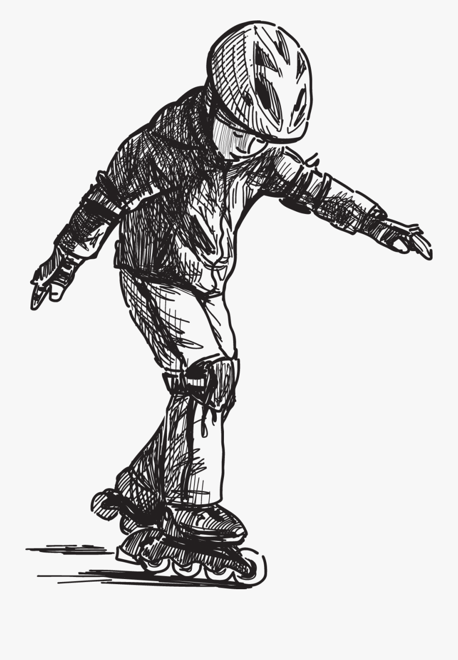 Roller Skating Boys Drawing, Transparent Clipart