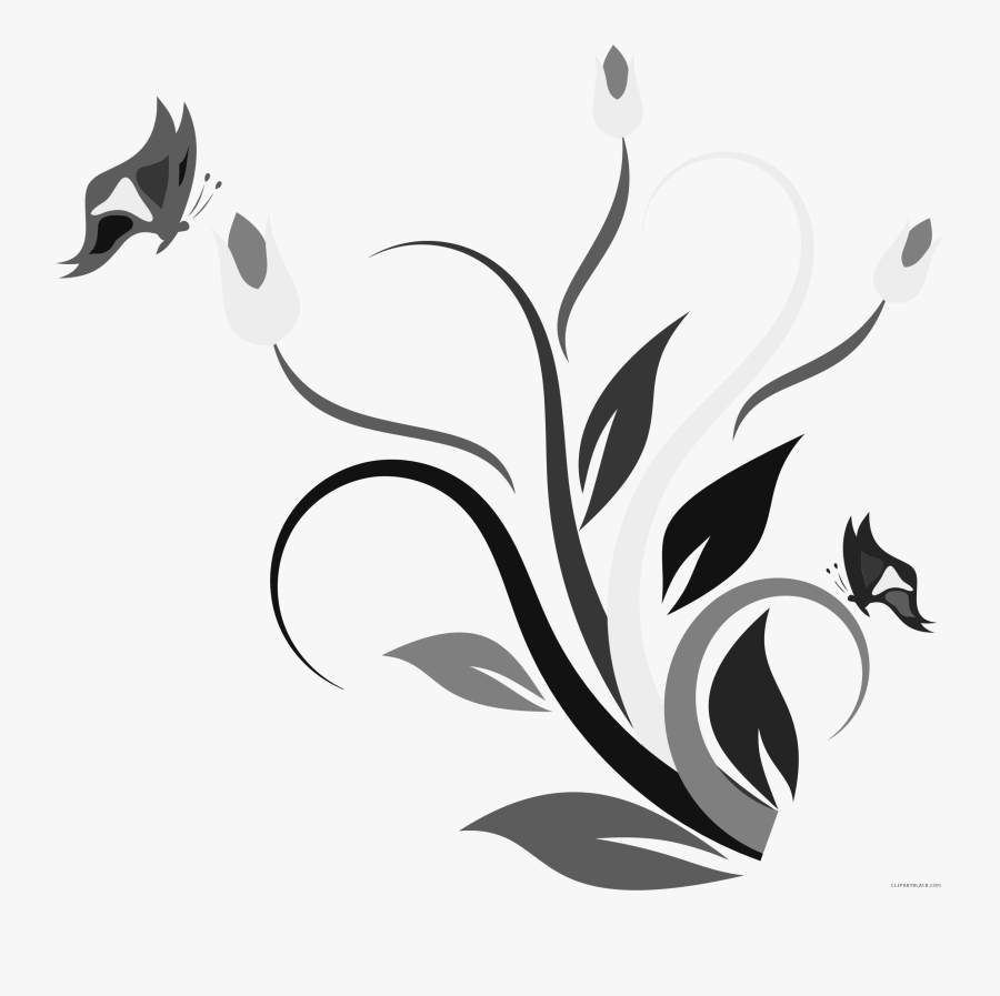 Royalty Free Library Clipartblack Com Animal Free Black - Butterfly And Flower Clip Art Black And White, Transparent Clipart