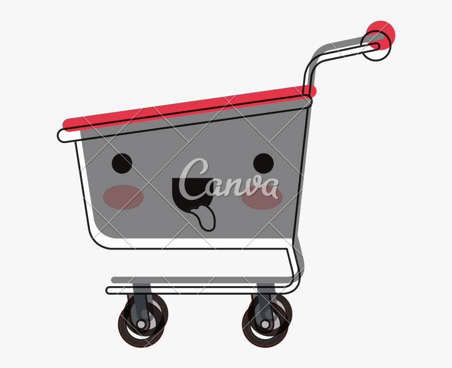 Kawaii Shopping Cart In Watercolor Silhouette - Kawaii Icon Shopping, Transparent Clipart