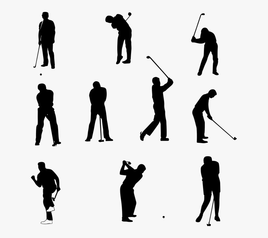 Golf Clubs Ball Irons Wood Club Golfer Sport - Left Handed Golfer Silhouette, Transparent Clipart