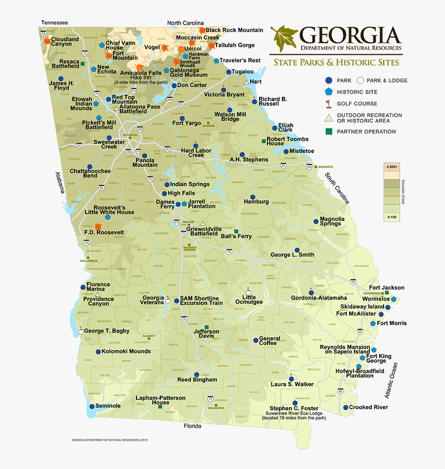 Georgia State Parks Map, Transparent Clipart
