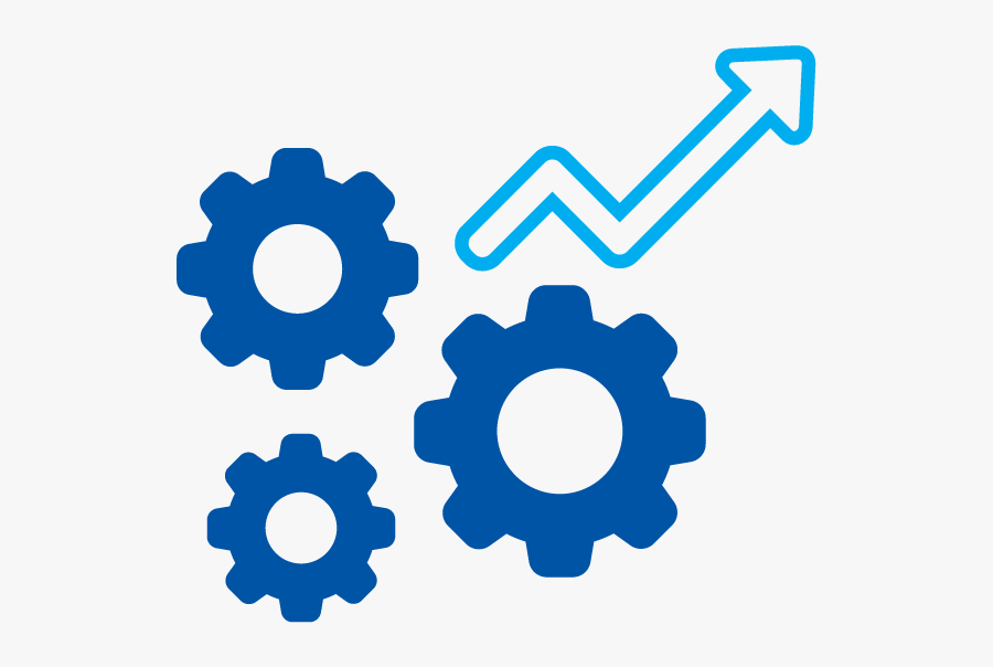 Blue Outline Of Cogs And Arrow Facing Up To Illustrate - Gear Icon, Transparent Clipart