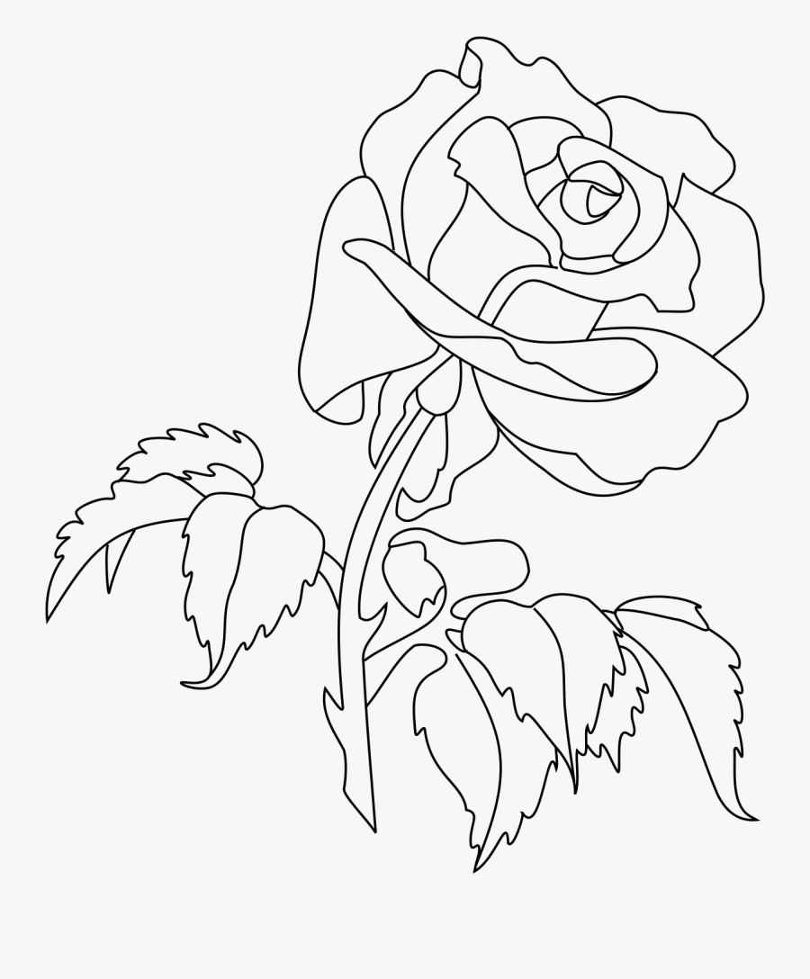 Rose Line Art Drawing Clip Art - Rose Line Drawing Tattoo, Transparent Clipart