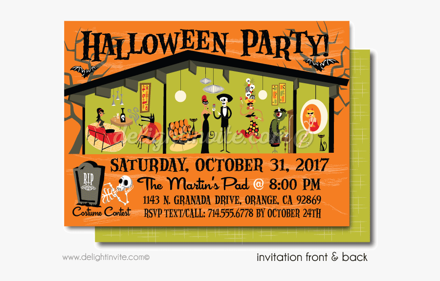 Clip Art Retro Invitation - Mid Century Retro Halloween, Transparent Clipart