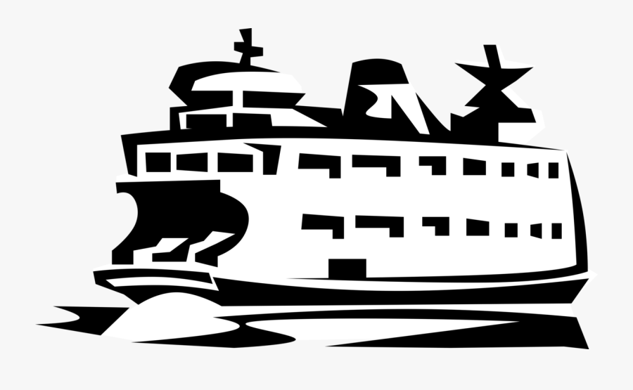 Vector Illustration Of Ferry Or Ferryboat Watercraft - Ferry Boat Clip Art, Transparent Clipart