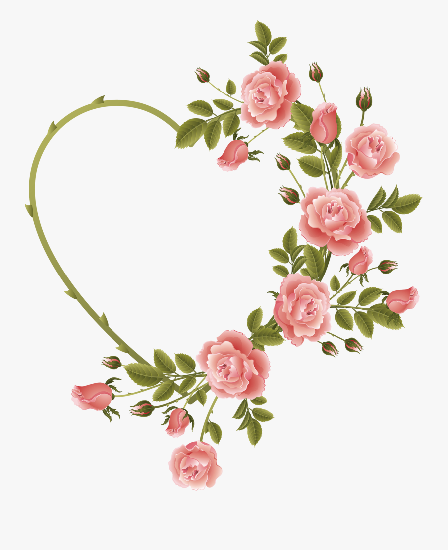 Download Rose Decorated Heart Frame - Flower Heart Frame Png , Free ...