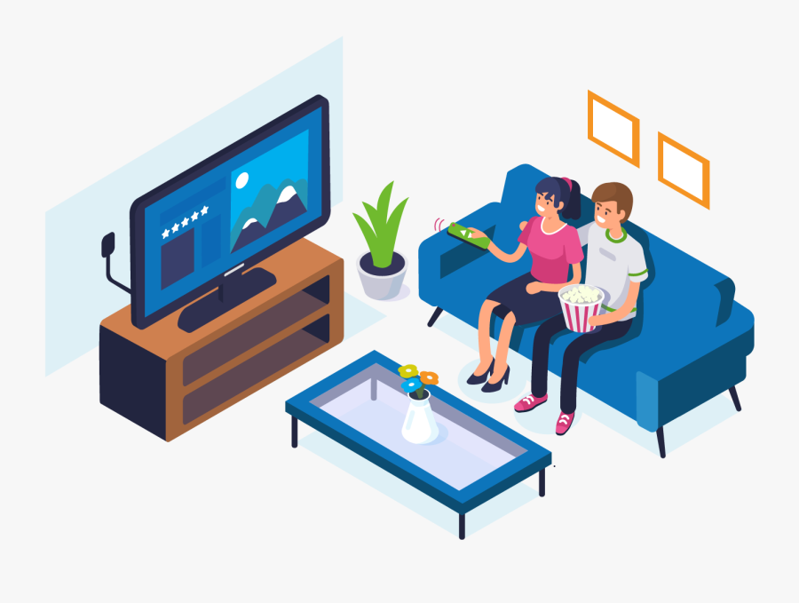 Couple Watching Tv At Home Graphic - Illustration, Transparent Clipart