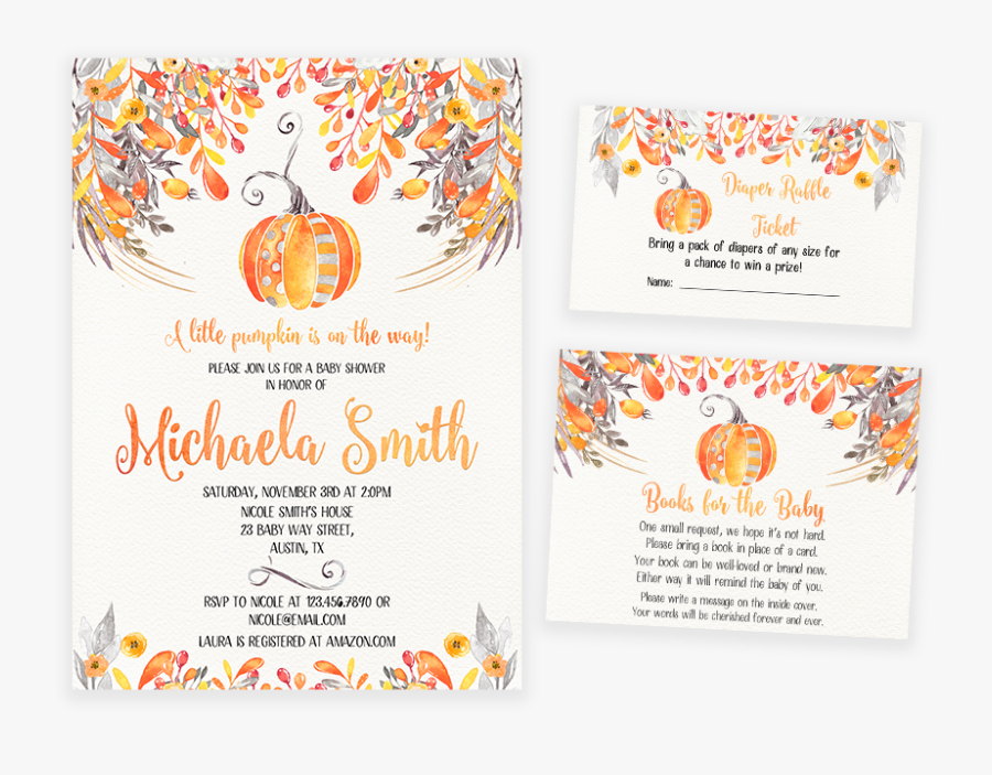 Fall Autumn Orange Pumpkin Baby Shower Invitation Pack - Baby Shower Invite Fall, Transparent Clipart