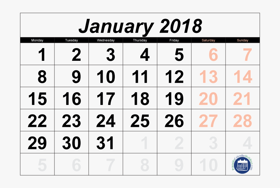 Calendar January Template Microsoft Excel - Png Transparent 2017 Aug ...