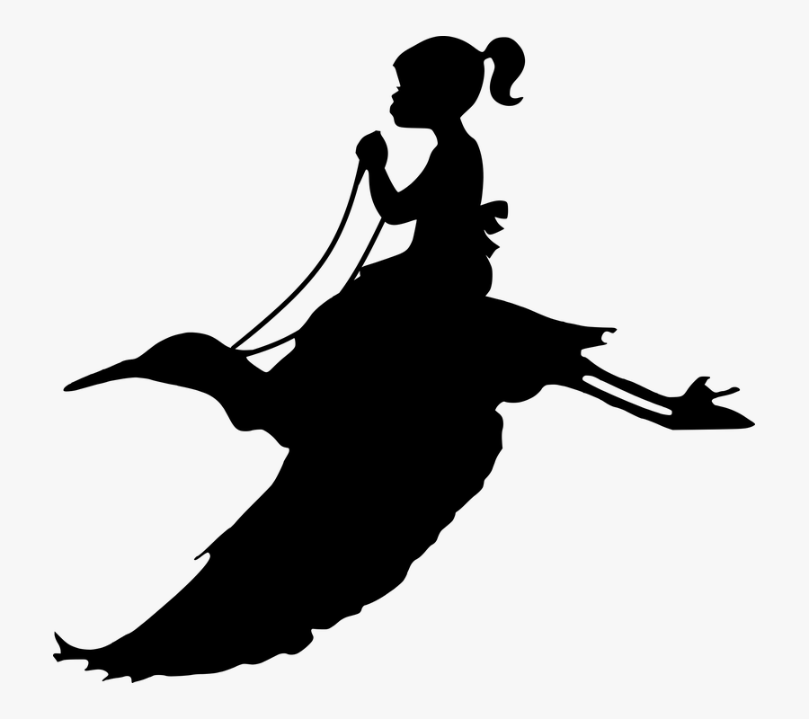 Flying, Girl, Bird, Riding, Dream, Design, Silhouette - Girl Riding On Bird Silhouette, Transparent Clipart