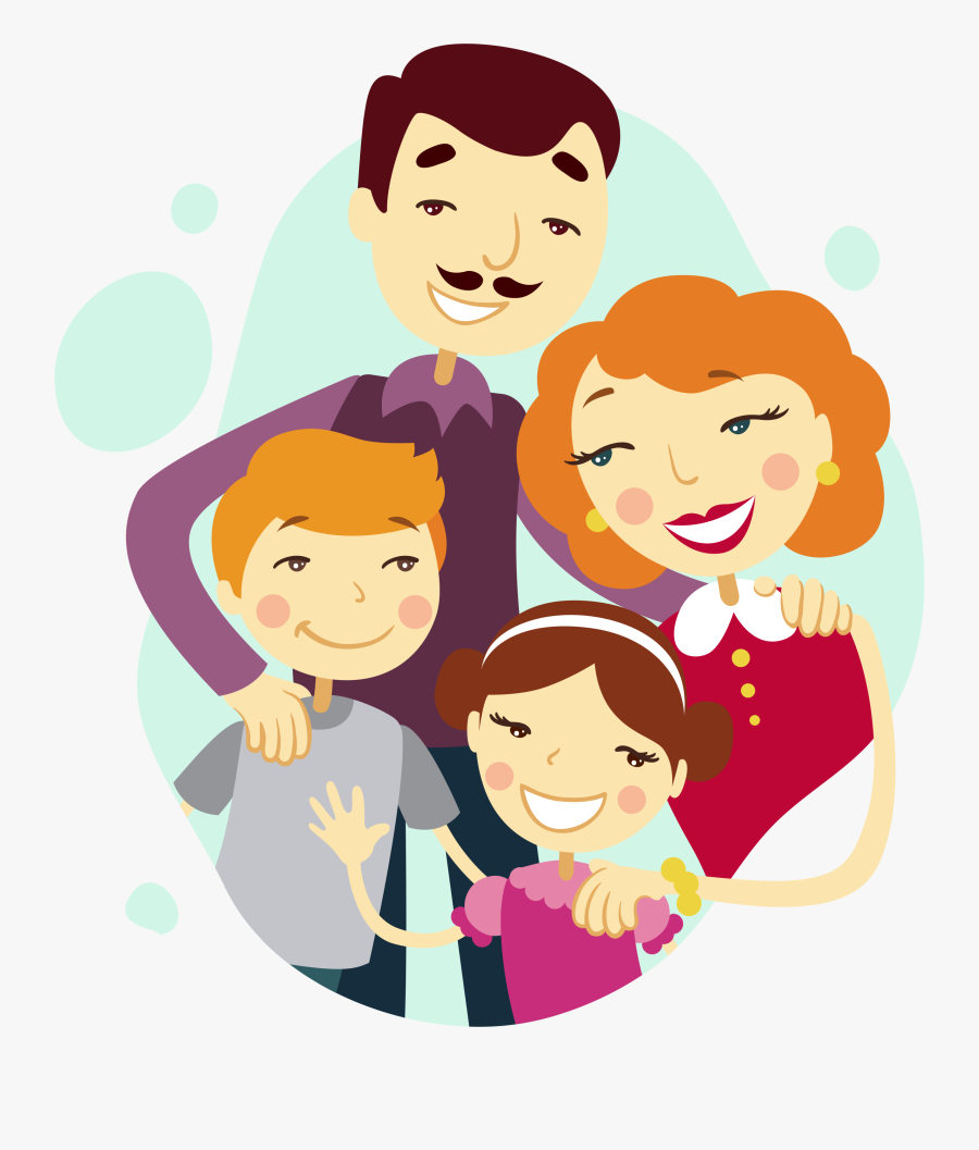 Cartoon Illustration Happy Four - Family Vector Png, Transparent Clipart