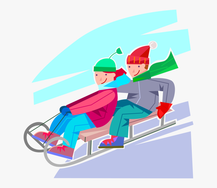 Vector Illustration Of Young Children Speed Down Snow - Rodeln Clipart, Transparent Clipart