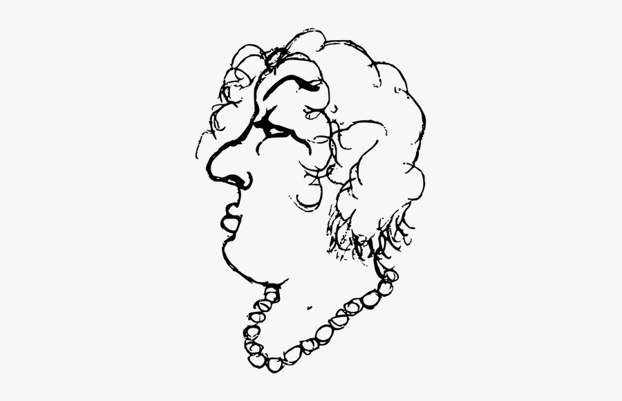 Vector Clip Art Of Middle Aged Woman With Big Pearls - Line Art, Transparent Clipart