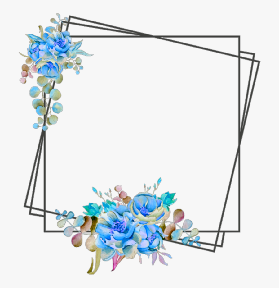 Ftestickers Frame Borders Flowers Blue Clipart , Png - Blue Flower Border Design, Transparent Clipart
