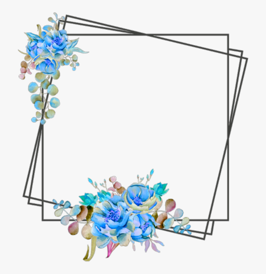 Ftestickers Frame Borders Flowers Blue Clipart , Png - Blue Flower