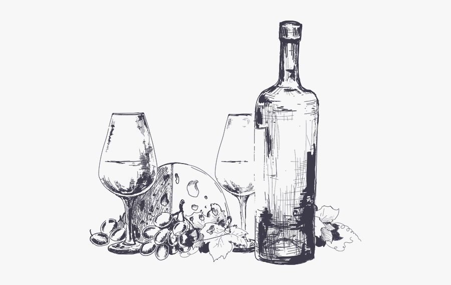 Collection Of Free Bottle Drawing Sketch - Wine And Cheese Illustration, Transparent Clipart