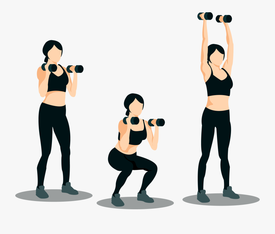 Women Full Body Movements - Squat With Shoulder Press Up, Transparent Clipart