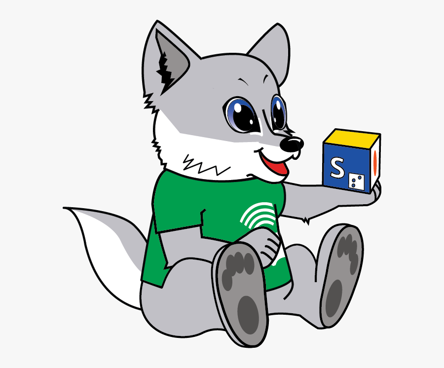 Wolfie Playing With A Vibrantly Colored Block - Cartoon, Transparent Clipart