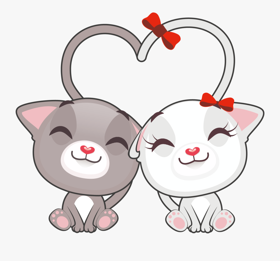 Snuggle Two Cats Each Other Png Download - Couple Cat Cartoon, Transparent Clipart