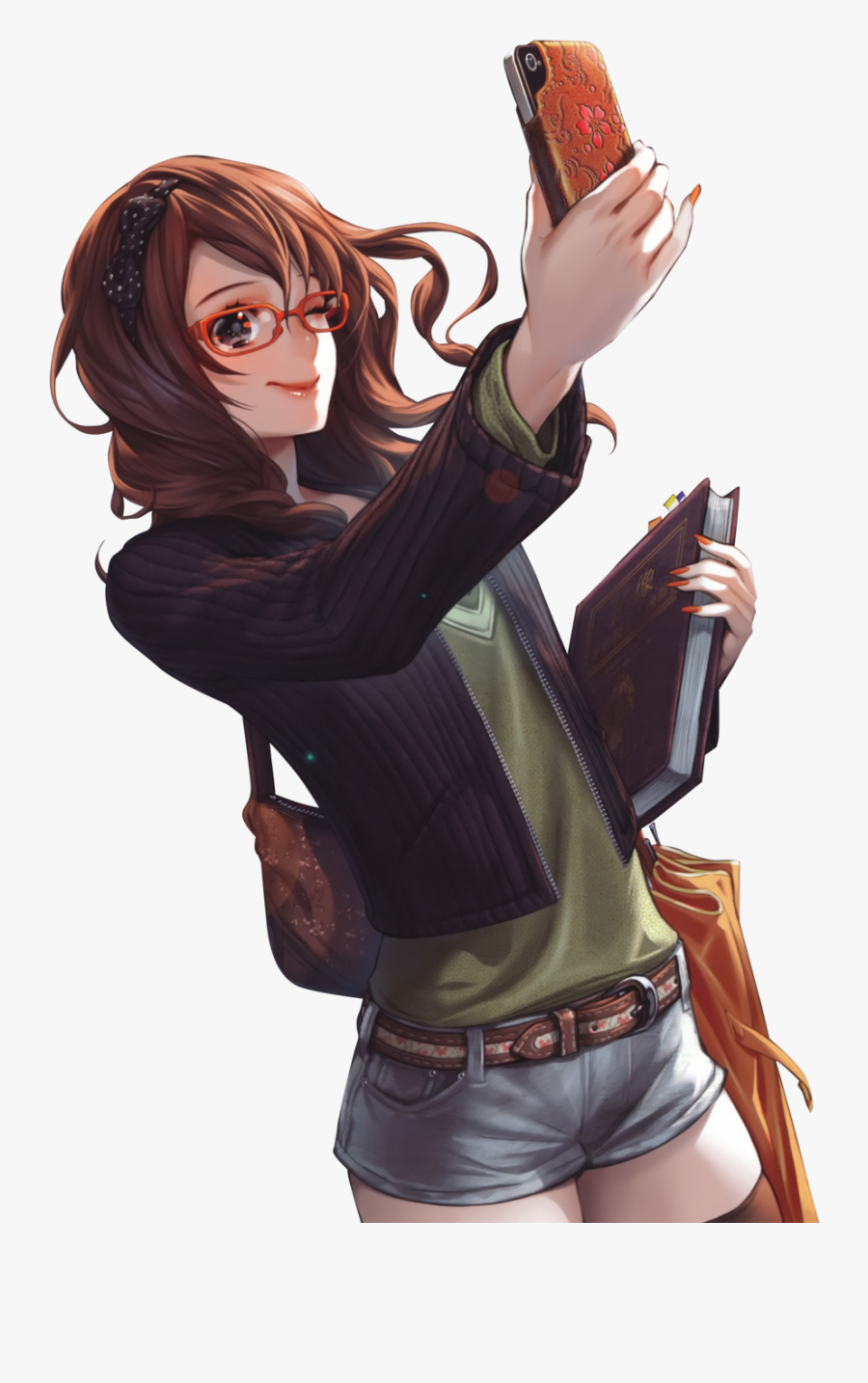Brunette Manga Girl With Glasses - Anime Girl Brown Hair, Transparent Clipart