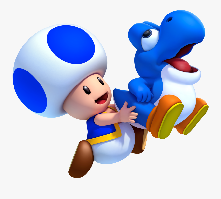 Blue Toad Holding A Blue Baby Yoshi In New Super Mario - Toad And Baby Yoshi, Transparent Clipart