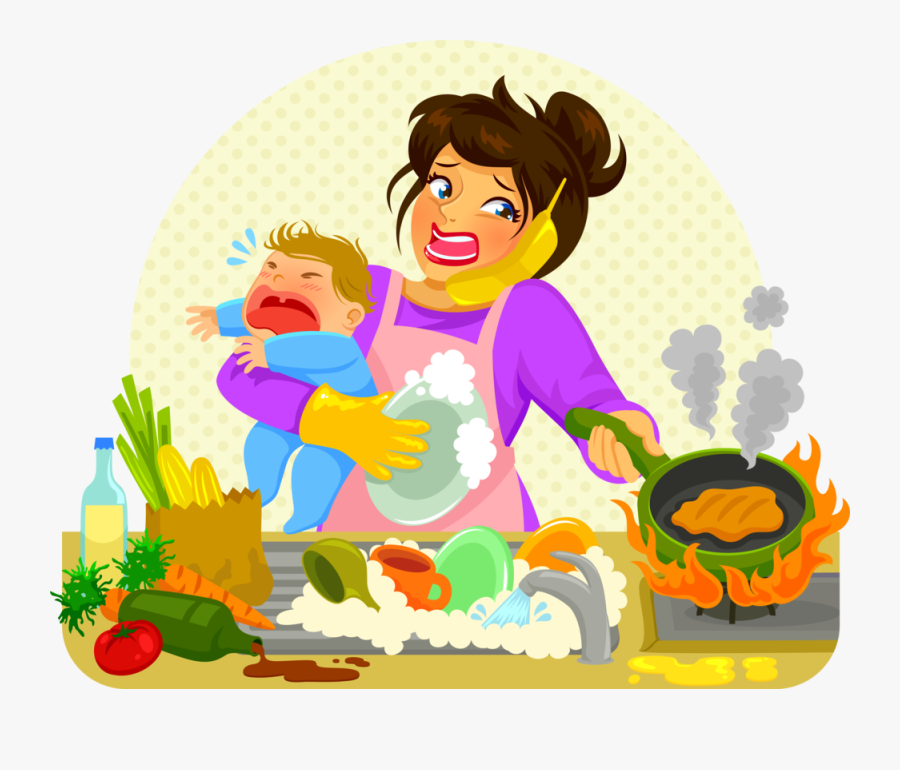 Time Saving Meal Prep Tips For The Kitchen - Cartoon Stressed Mom, Transparent Clipart