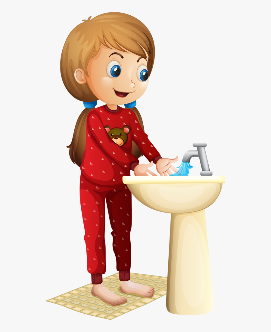 Cartoon Girl Washing Her Hands, Transparent Clipart