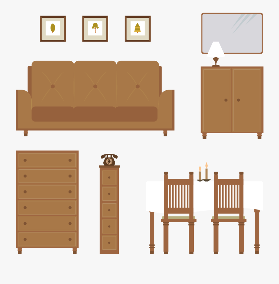 Living Room Clipart Wood Furniture - Illustration, Transparent Clipart