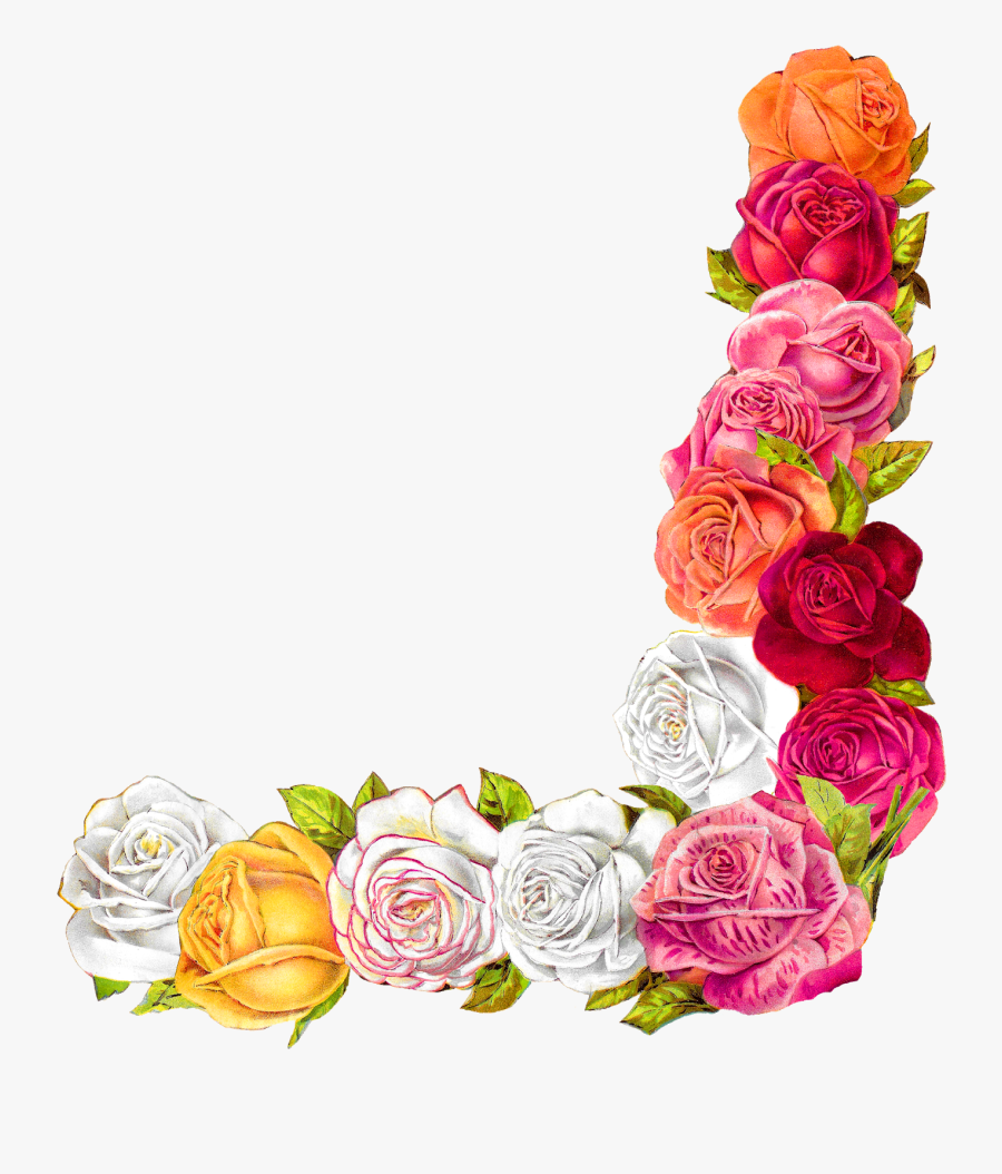 Rose Shabby Chic Flower Border Corner Design Digital - Border Design For Scrapbook, Transparent Clipart