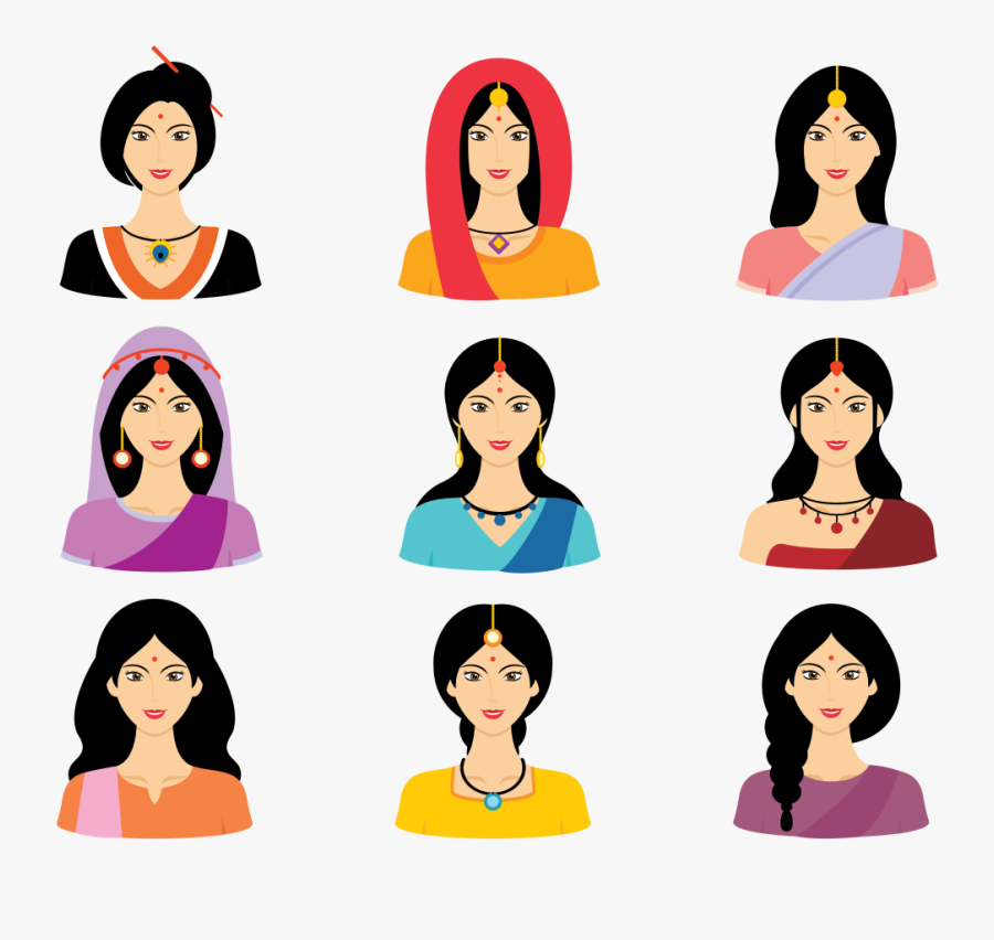 Indian Woman Clipart Group - Indian Women Vector Png, Transparent Clipart