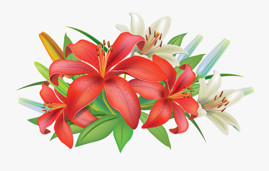 Red Lilies Flowers Decoration Png Clipart Image - Flowers Decoration Clip, Transparent Clipart