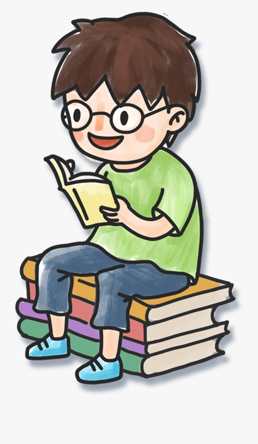 Hand Drawn Cartoon Boy Reading Book Decoration Png - Boy ...