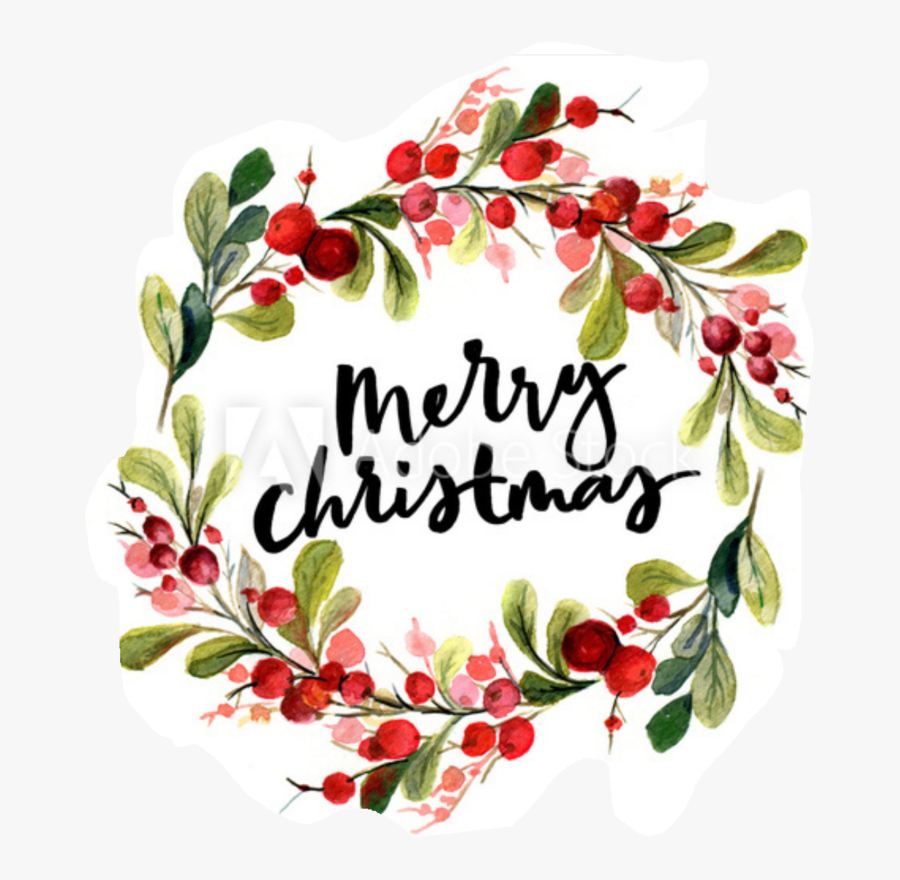 Merry Christmas Watercolor Wreath, Transparent Clipart